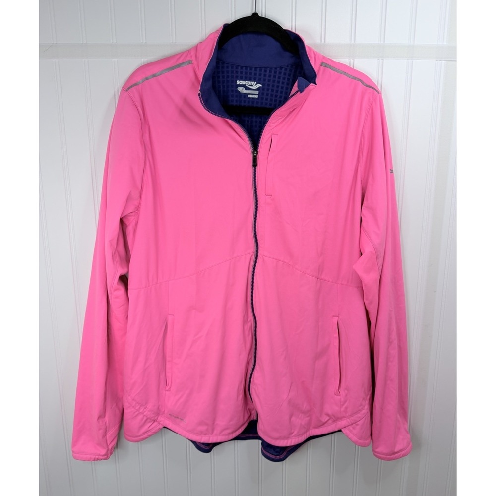 Saucony Runshield Flexshell Jacket Womens 1X Pink Full Zip Reflective
